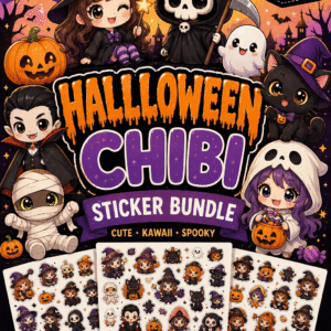 halloween chibi sticker bundle | 576 cute kawaii printable stickers | halloween png & pdf digital download | planner journal craft stickers